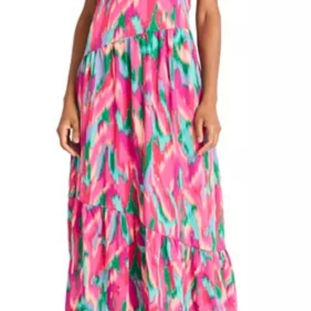 Donna Morgan Dylan Pink and Green Patterned maxi Dress